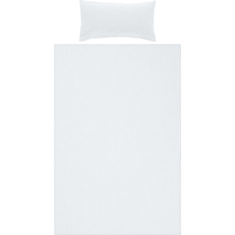 Parure de lit unie en seersucker série Rosenheim - Housse de couette et taie d'oreiller - Blanc - Dimensions : 40 x 80 cm / 135 x 200 cm - Facile d'entretien - Infroissable - Avec (1/5)
