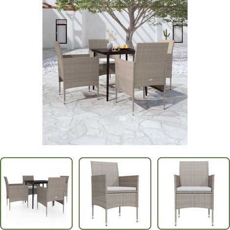 vidaXL Chaises de jardin - Ensemble à manger de jardin coussins 5 pcs Beige/noir (1/5)
