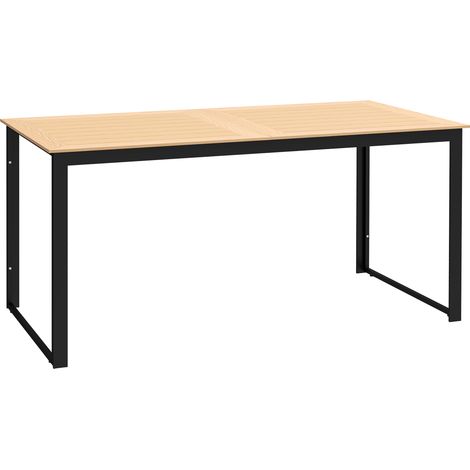Garden Table for 6 People, 160 x 80 x 75 cm Rectangle Outdoor Dining Table with Slatted Top, Metal Frame, for Balcony, Deck, Teak