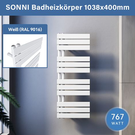 SONNI Badheizkörper Handtuchhalter Weiß Handtuchwärmer Panel Handtuchtrockner,1038x400mm Seitenanschluss