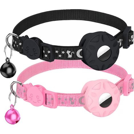 Starmoon Airtag Katzenhalsbänder (Schwarz + Rosa, Airtag nicht enthalten), spezielles Katzenhalsband mit Sicherheitsgurt und wasserdichter Halterung für die Marke, 1 C (1/5)