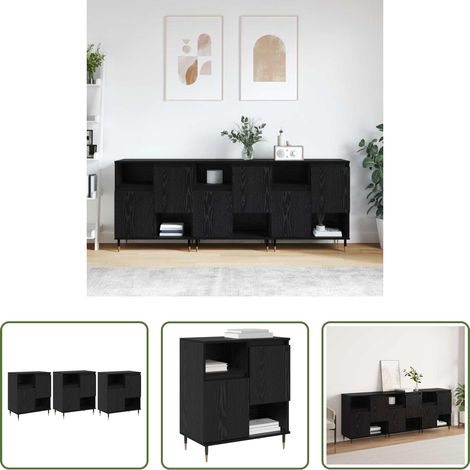 Holzregal -  Sideboards 3 pcs Schwarz Eichen-Optik 180 x 35 x 70 cm (1/5)