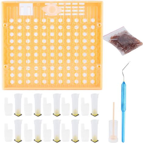 Kit comprenant des cellules de ruche en plastique, un système d'élevage de reines, une boîte d'élevage, une cage à reines, des outils et du matériel. (1/5)