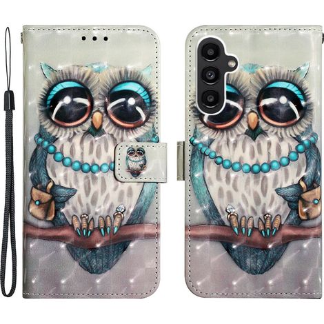 Funda tipo libro para Samsung Galaxy A25 5G, decoración con puntos de luz, búho + cristal 9H (1/5)
