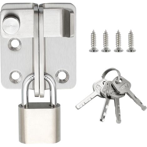 Exterior/Interior Sliding Door Lock with Padlock, Toggle Bolt Door Latch for Garden Gate, Cabinet, Black Stainless Steel Finish, 52x62MM Silver (1/5)
