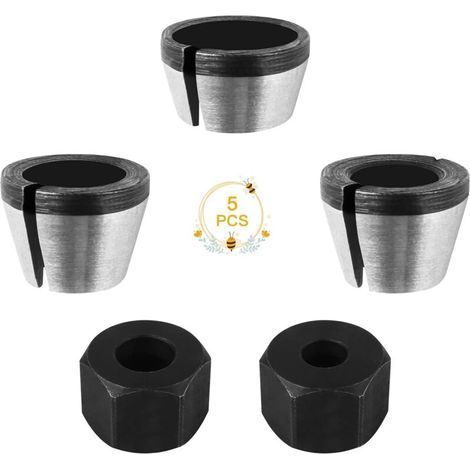 Adaptateur de Mandrin, 5Pcs Tête de Mandrin, Mandrin de Pince de Routeur, Collet Mandrin Affleureuse, Mandrin de Fraise à Bois, Pince de Serrage Defonceuse, Adaptateurs de Pince pour Machine à Graver (1/5)