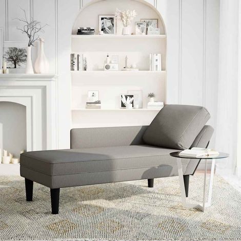 Chaise longue  Transat  Bain de soleil avec coussin gris clair tissu en velours côtelé (1/5)