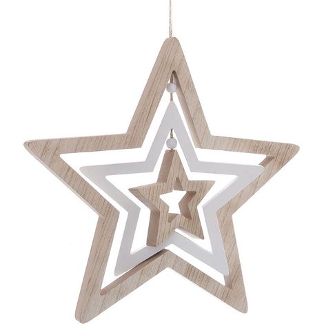 Deko Mobile aus Holz - Motiv: Stern / 36 cm - Dekofigur Sterne zum aufhängen Holzstern Hängedeko Deko