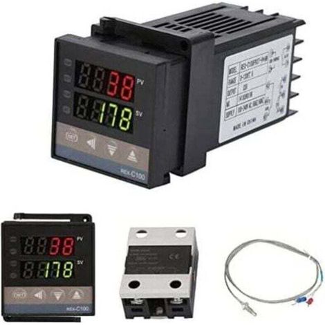 REX-C100 PID temperature controller, digital thermostat set (AC 110–240 V), 0–1300 °C, digital LED temperature controller with alarm function (1/4)