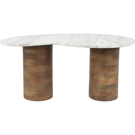 Table basse Peli – Plateau marbre blanc et noir – Pieds en bois d'acacia massif – Forme organique 84x48x39cm – Charge max 30kg – Boite A Design (1/5)