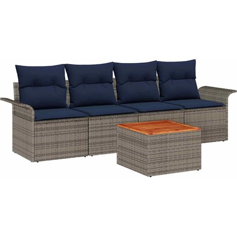 Garden Sofa Set with Cushion 5 pcs Grey Poly Rattan vidaXL