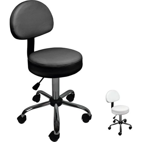 Tabouret de bureau rond à roulettes – Dossier réglable 50-64 cm – Pivotant 360° – Assise en simili cuir – 120 kg – 5 roues nylon – Vivezen