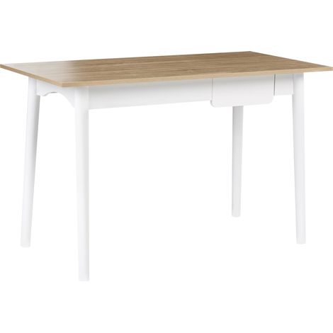 Escritorio minimalista para oficina en casa con cajón de aglomerado 120 x 60 cm blanco y marrón claro Vitrion