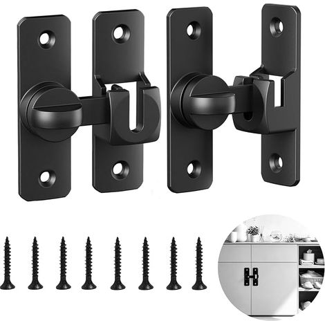 Door Lock for Sliding Doors 90/180 Degree Black Metal Revolving Latch for Sliding Door Cabinet Kitchen Barrier Animal Fence Garden Child Safety (1/2)