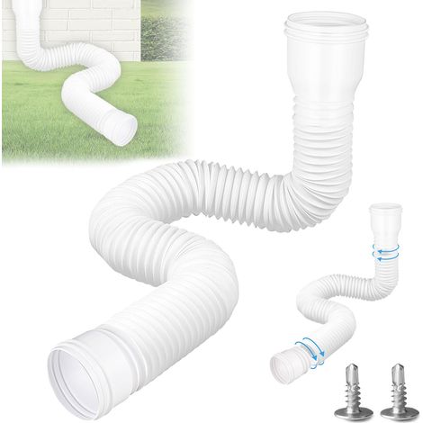 Extension flexible de gouttière pour tuyau de descente, évacuation de gouttière, extension ronde pour tuyau de descente 80/100 mm, extension de gouttière de 47 à 150 cm pour pelouse/avant-toit (blanc (1/5)