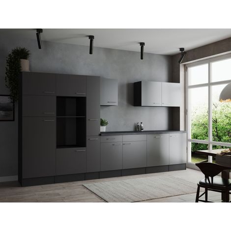 Küche Küchenzeile Leerblock Grau Matt Grau Oliver 370 cm Respekta