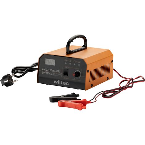 Wiltec Caricabatterie 6-12 V, carica batteria per auto e moto con intensità di corrente variabile 3–10 A, 10-150 Ah, caricabatteria intelligente con display LCD e maniglia per il trasporto