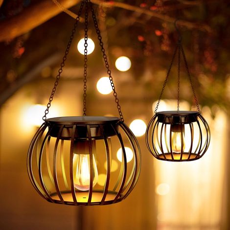 Waterproof hanging solar lanterns for outdoor use, metal solar garden lights, decorative outdoor lanterns for patio table lamps, beautiful lighting for trees, walls and tables (1/5)