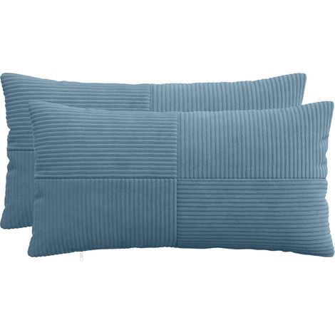 Housse de coussin 2 pcs ALMELO Bleu 40 x 70 cm velours côtelé (1/5)