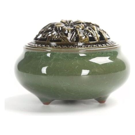 Brûleur D'encens en Céramique, Style Classique Brûleur D'encens avec Porte-encens en Laiton Calebasses et Couvercle en Métal, Accessoire Décoratif pour la Maison(B)