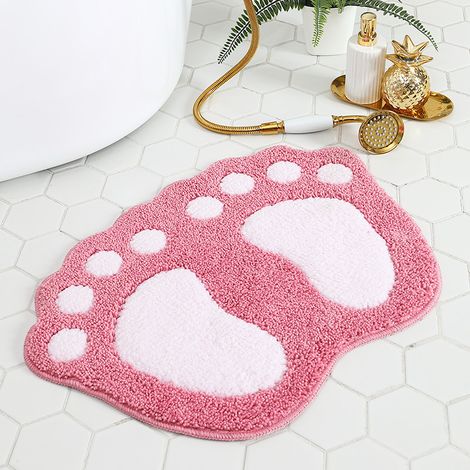 Tapis de salle de bain antidérapant, tapis de douche de salle de bain à grands pieds, tapis de porte absorbant l'eau(rose) (1/5)
