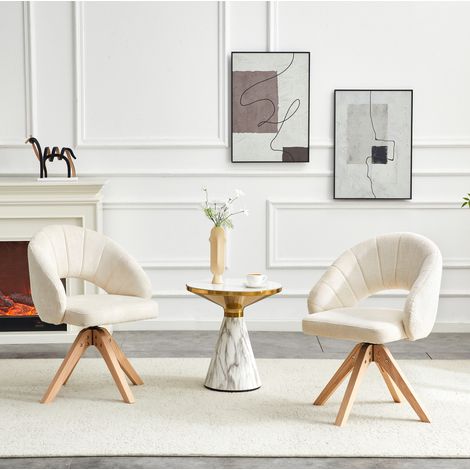 2 Esszimmerstühle drehbar Stoff Weiß Massivholz OKMYHOME (1/5)