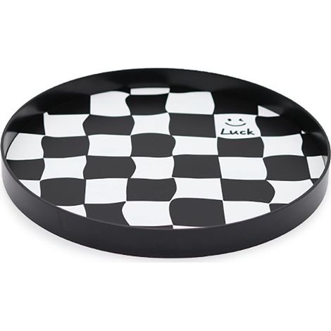 Plateau de rangement rond design damier noir pour fruits, bijoux ou parfums - Petit format (1/5)