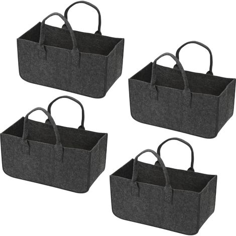 Wolketon Sacchetti in feltro per legna da ardere, confezione da 4, 50 x 25 x 25 cm, grigio scuro, sacchetto per legna da ardere, pieghevole, in feltro, per legna da ardere, borsa per la spesa. (1/5)