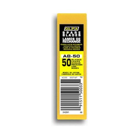 Lames de rechange - OLFA - AB-50 - Standard Duty - Etui plastique 50 lames - Compatibles modèles