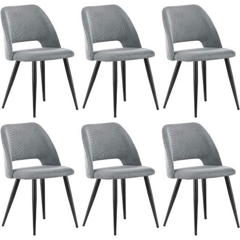 Chaise salle à manger - WAFTING - Lot de 6 rembourrées - Velours gris - Pieds métal - Style scandinave (1/5)