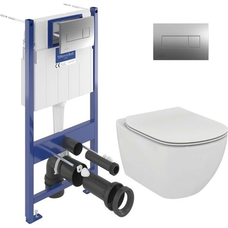 ViConnect Pro S Pack WC bâti-support Villeroy & boch + WC suspendu sans bride + abattant Softclose + plaque (VICONNECTTESI-2CH) (1/5)