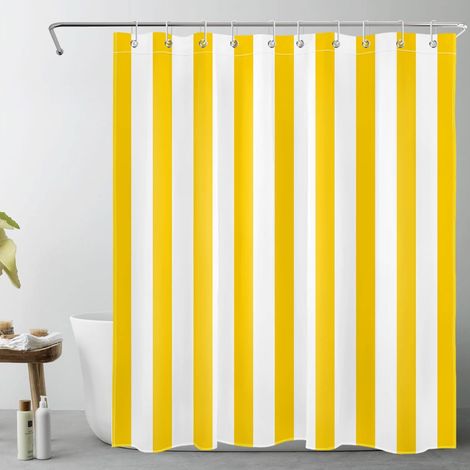 Rayures Jaunes et Blanches Rideaux de Douche 150x200cm Art géométrique Simple Rideaux de Bain avec Crochets, Minimaliste Extra Longue Imperméable Polyester Anti Moule Salle de Bain Décor (1/5)