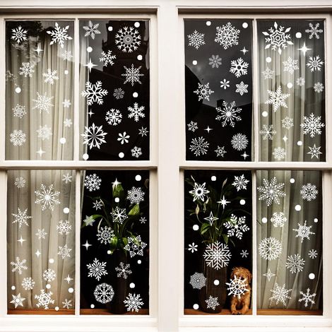 Décorations de fenêtre antichoc pour oiseaux – 9 stickers adhésifs statiques flocons de neige, prévention collision vitres, autocollants décoratifs hiver (1/5)
