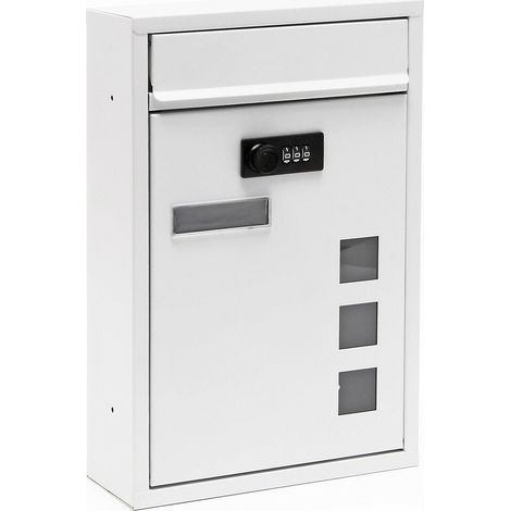 Cassetta postale a muro con serratura a combinazione dal design moderno in acciaio zincato bianco 160000066