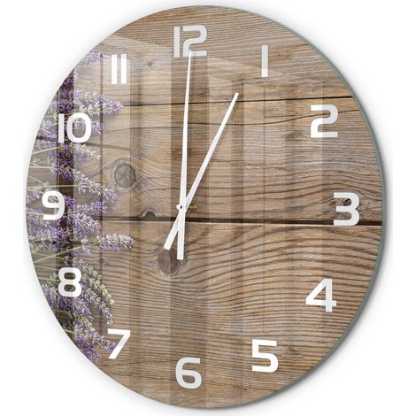 Horloge Murale Ronde Originale en Verre Silencieuse Design Moderne Salon Lavande sur bois fi 60 cm (1/5)