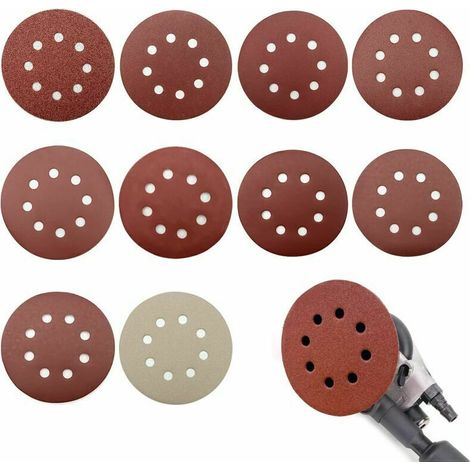VURAHOME - Disque de Ponçage 100pcs, Disques Abrasifs 125 mm, Grain 80/180/240/400/800/1000/1200/1500/2000/3000, pour ponceuses orbitas aléatoires, Idéal pour Poncer, Polir, Dérouilr (8 trous) (1/5)