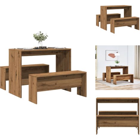 Ensemble table à manger et bancs 3 pcs bois d'ingénierie - Ensemble De Table À Manger Et Bancs - Ensembles De Tables À Manger Et Bancs - Ensemble De Table À Manger - Ensemble De Table Et Bancs (1/5)