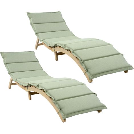 Confezione da 2 lettini prendisole reclinabili in legno di acacia con cuscino, 168x54x55 cm, 7house (1/4)