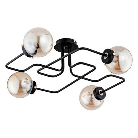 Alfa GRAP Industrial Ceiling Light 4xE14 Black Metal Frame with 4 Glass Globe Shades, Loft Style Flush Mount Lamp, 63cm Wide x 22cm High, Dimmable for Living Room & Dining Room (1/3)