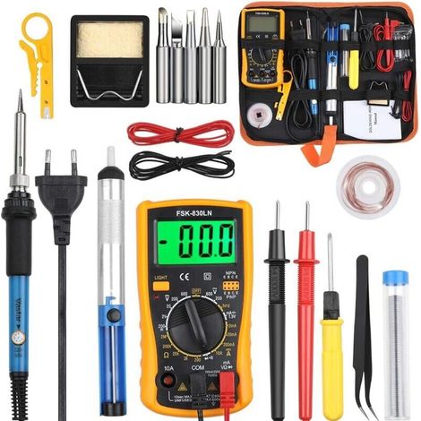 Ikodm – Kit de fer à souder 60W – Température réglable 200-450°C – Poignée ergonomique – Technologie de chauffage céramique – Multimètre inclus (1/5)