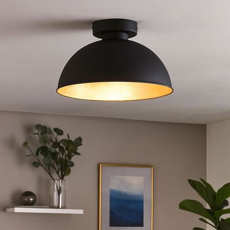 Deckenlampe schwarz gold Deckenleuchte rund Wohnzimmerlampe Retro, Metall, schwarz, 1x LED 7W 806Lm warmweiß, DxH 31x19 cm
