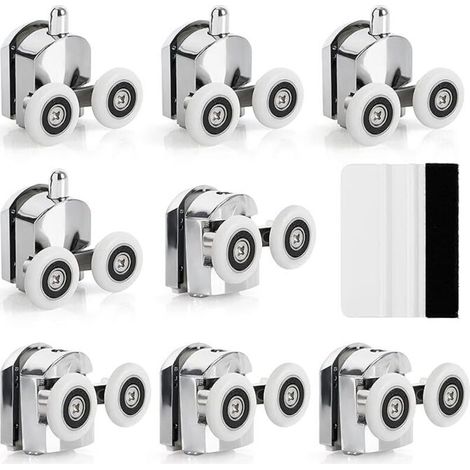 8 roulettes pour porte de douche coulissante – Roulettes pour porte de douche coulissante en alliage de zinc de 23 mm de diamètre – Roulettes doubles de rechange pour salle de bain
