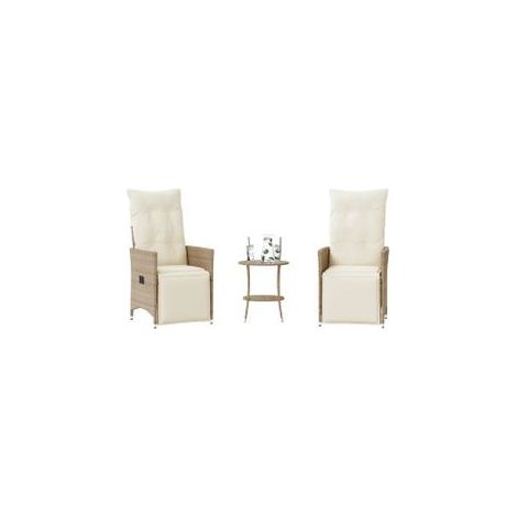 Ensemble de bistro 3 pcs avec coussins beige résine tressée (1/5)