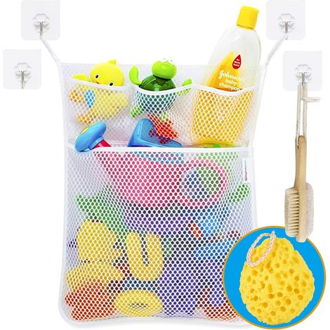 Filet de Rangement Salle de Bain Jouet de Stockage Sac à Jouet du Bain Avec 4 Crochets Robustes Auto-Adhésifs (1/5)