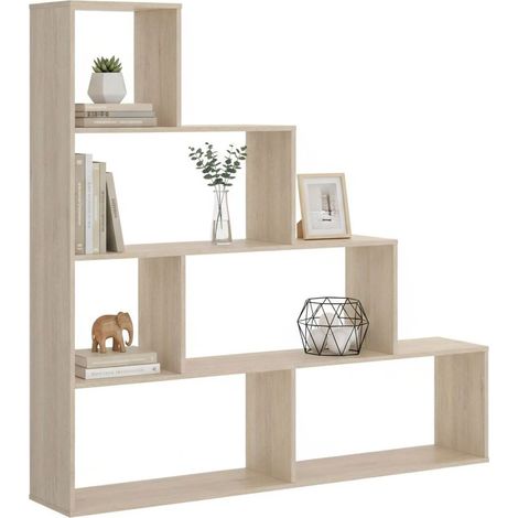 Dmora - Librería Dmorr, Librería de doble cara con 6 estantes, Estante separador con compartimentos de oficina, 145x29h145 cm, Roble