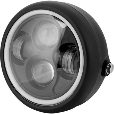 12V Moto Phare, RéTro Style Noir Moto Universelle Lentille Claire Brillant LED Phare Moto Avant Lampe Ronde