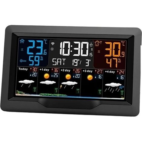 Station météo intelligente écran couleur - App contrôle - Capteur température humidité intérieur extérieur - Prise EU