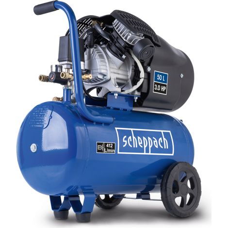 Scheppach Compresseur à air double cylindre HC53DC – 2200 W – Cuve de 50 L – Pression 10bar – Débit d’aspiration 412 l/min – Changement d’outil rapide – Régulateur de pression (1/5)