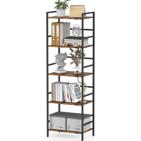 Bibliothèque à 5 Étagères, Rack de Rangement Marron Rustique et Noir, Cadre en Bois et Métal, Grande Étagère pour Salon, Chambre, Bureau, Unité de Rangement Ouverte, Design Industriel (1/5)