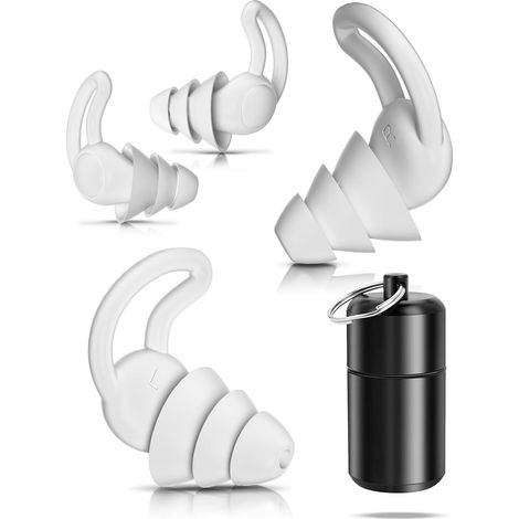 JSSEVN-Bouchons Doreilles Anti Bruit, Réutilisable et Lavable,Douce Silicone Bouchon Oreille offrir une Meilleure Protection Auditive-paires Gris 2 paires (1/5)